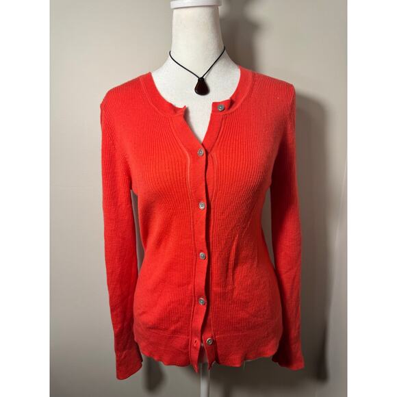 Banana Republic 100% Fine Merino Wool Orange Button Up Sweater Cardigan - Picture 1 of 5